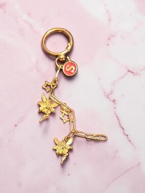 Gold Fairy Charm Keychain with Pink Accent